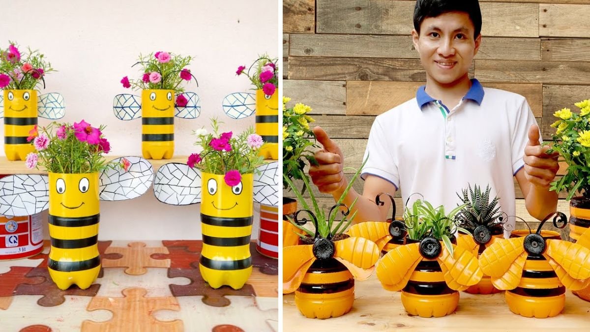 Wonderful DIY Bee Flower Pots from Plastic Bottles for Your Garden